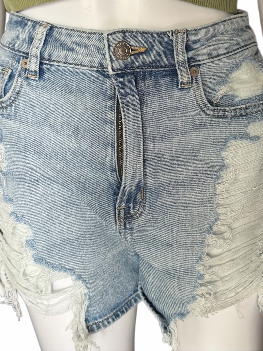 American Eagle Distressed Denim Shorts Women Size 6 High Rise Mom Cut Off Blue